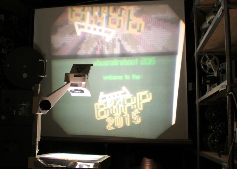 An overhead projector at the entry